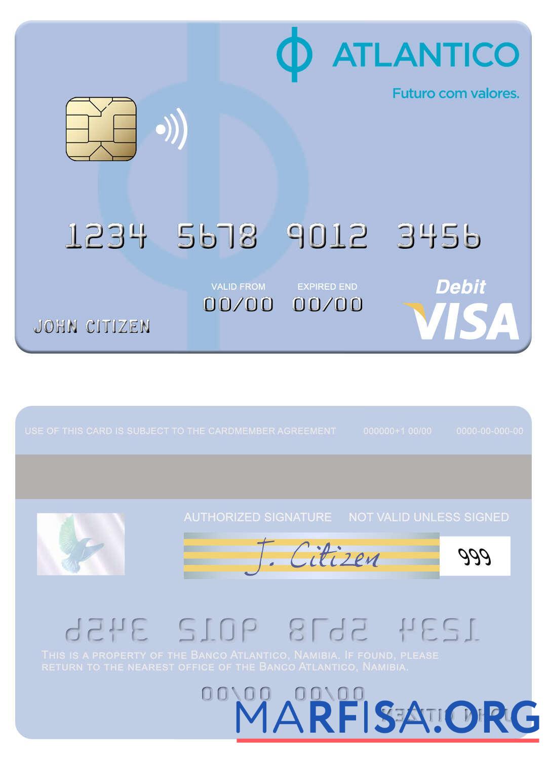 Blank Namibia Banco Atlantico visa debit card download for verification